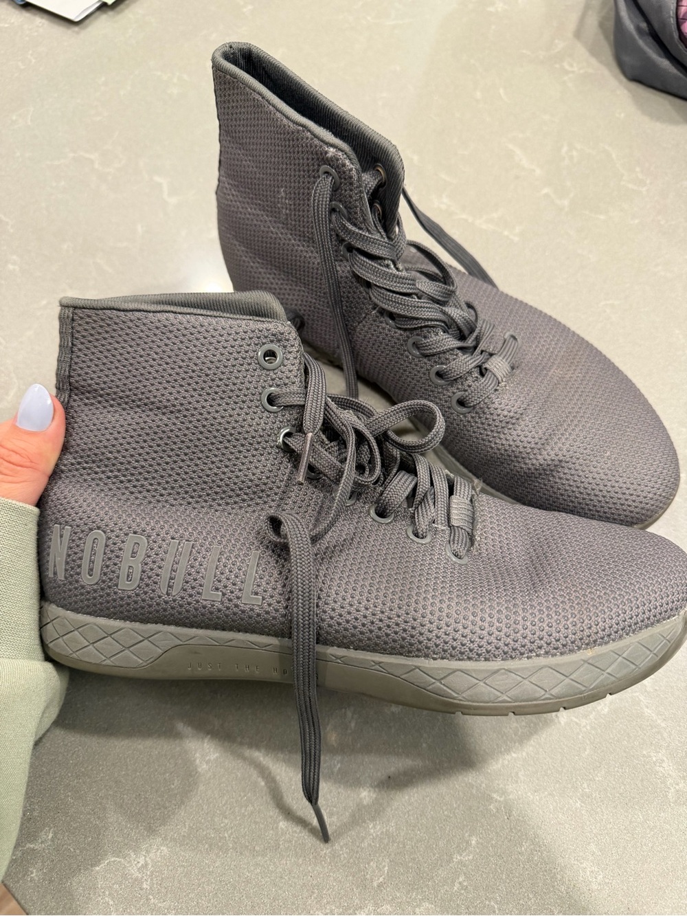 NOBULL High-Top Lace-Up Knit Trainers — Charcoal Gray